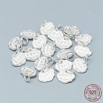 925 Sterling Silver Charms, with Jump Ring, Longevity Lock, Silver, 8x10x1mm, Hole: 3.5mm