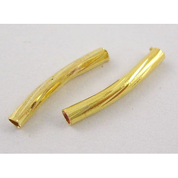 Tube Beads, Curved, Brass, Golden Color, Nickel Free, 2mmx15mm, hole: about 1.2mm