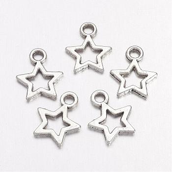 Antique Silver Tibetan Style Star Pendants, Lead Free and Cadmium Free, 10mm wide, 12mm long, hole: 2mm