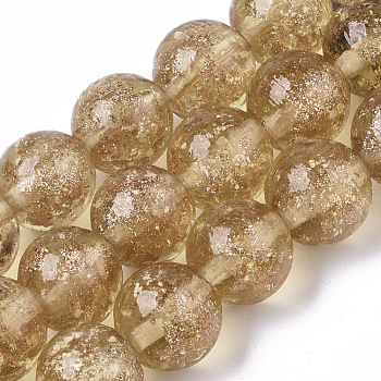 Handmade Gold Sand Lampwork Beads Strands, Luminous, Round, Goldenrod, 11.5~12.5x11~12mm, Hole: 1mm, about 45pcs/Strand, 19.69 inch