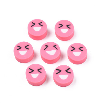 Handmade Polymer Clay Beads, Flat Round with Expression, Flamingo, 9~10x4~5mm, Hole: 1.6mm