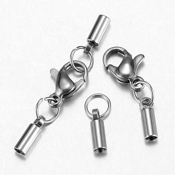 304 Stainless Steel Lobster Claw Clasps, with Cord Ends, Stainless Steel Color, 31mm