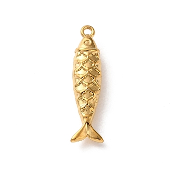304 Stainless Steel Pendants, Fish, Golden, 27x7x5.5mm, Hole: 1.5mm