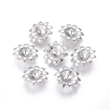 Multi-Petal 316 Surgical Stainless Steel Bead Caps, Flower, Stainless Steel Color, 17x4mm