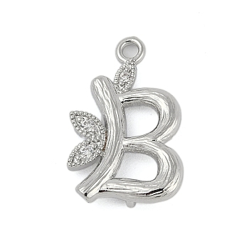 Brass Crystal Rhinestone Letter Links Connector Charms, Real Platinum Plated, Letter B, 18x11.5x4mm,  Hole: 1.2mm and 1.5mm