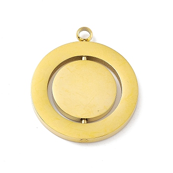 304 Stainless Steel Turnable Pendants, Flat Round Charm, Golden, 28.5x24.5x2mm, Hole: 2.5mm