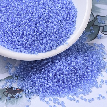 MIYUKI Round Rocailles Beads, Japanese Seed Beads, 11/0, (RR1929) Semi-Frosted Pale Blue Lined Cornflower, 2x1.3mm, Hole: 0.8mm, about 50000pcs/pound