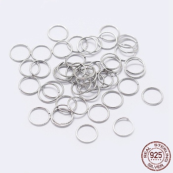 Rhodium Plated 925 Sterling Silver Open Jump Rings, Round Rings, Platinum, 19 Gauge, 6x0.9mm, Inner Diameter: 4mm, about 93pcs/10g