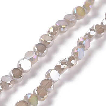 Transparent Electroplate Glass Beads Strands, Imitation Jade, AB Color Plate, Faceted, Flat Round, Rosy Brown, 4x2.5~3mm, Hole: 0.8~1mm, about 145~150pcs/strand, 20.08''(51cm)