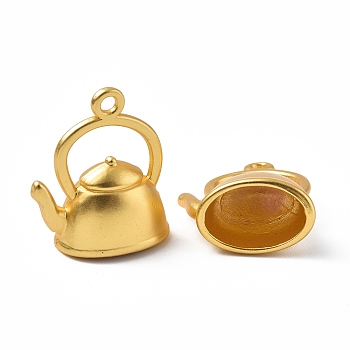 Rack Plating Alloy Pendants, Cadmium Free & Lead Free & Nickle Free, Teapot Charms, Matte Gold Color, 21x16.5x9.5mm, Hole: 1.7mm