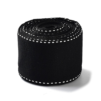 4.5 Yards Polyester Stitched Edge Ribbon, for Gift Packaging, Black, 1-5/8 inch(41mm)