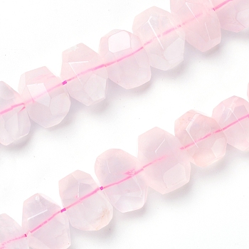 Natural Rose Quartz Beads Strands, Faceted, Polygon, 12~15x17~21x9~15mm, Hole: 1.2mm, about 15pcs/strand, 7.48 inch~7.87  inch(19~20cm)