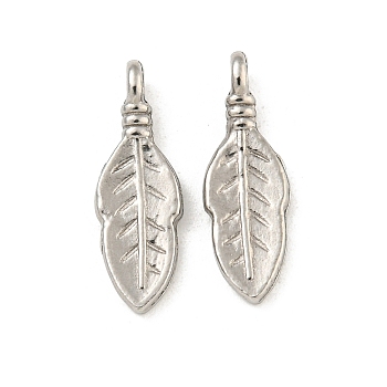 Non-Tarnish 304 Stainless Steel Pendants, Leaf Charm, Stainless Steel Color, 15.5x5x3mm, Hole: 1.5mm