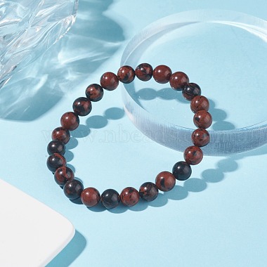 Natural Mahogany Obsidian Round Beaded Stretch Bracelet(BJEW-JB07905-01)-2
