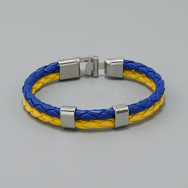 Flag Color Imitation Leather Double Line Cord Bracelet with Alloy Clasp(GUQI-PW0001-088)-2