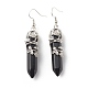 Natural Obsidian Bullet with Flower Dangle Earrings(EJEW-G300-02P-06)-2