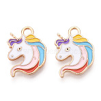 Alloy Enamel Pendants, Cadmium Free & Lead Free, Light Gold, Unicorn, Colorful, 18x13x1.5mm, Hole: 1.5mm(X-ENAM-T016-07-RS)