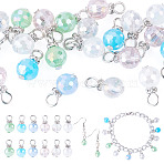 25Pcs Glass Pendants, Round Charms, with Iron Findings, Mixed Color, 15mm, Hole: 3mm(PALLOY-TAC0311)