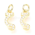 Brass Micro Pave Cubic Zirconia Charms, with Jump Rings, Cadmium Free & Lead Free, Greek Alphabet, Real 18k Gold Plated, Letter.Z, 13.5x5.5x1.8mm, Jump Ring: 5x0.9mm, Hole: 3.2mm(ZIRC-O037-19G)