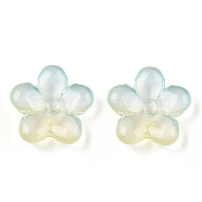 Two Tone Transparent Normal Glass Beads, Flower, Light Cyan, 21x21.5x7mm, Hole: 1.8mm(GLAA-T030-01-A02)