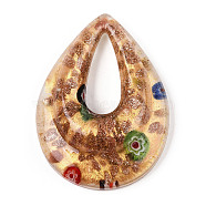 Handmade Gold Sand Lampwork Big Pendants, Inside Millefiori Glass, Teardrop, White, 52.5x39x12mm, Hole: 25x10mm(LAMP-S189-14H)