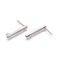 304 Stainless Steel Stud Earring Findings, with Loop, Rectangle, Stainless Steel Color, 20x2x2mm, Hole: 1.5mm, Pin: 0.8mm(X-STAS-E482-03A-P)