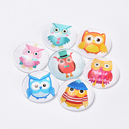 Printed Glass Flat Back Cabochons, Dome/Half Round, Owl Pattern, Mixed Color, 10x3.5mm(X-GGLA-Q056-001-10mm)