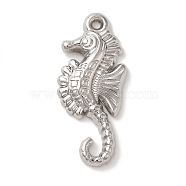 304 Stainless Steel Pendants, Sea Horse Charm, Stainless Steel Color, 30x14x2.5mm, Hole: 1.2mm(STAS-C110-12P)