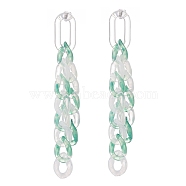 Acrylic Curb Chain Tassel Dangle Stud Earrings for Women, Sea Green, 78x11x3mm, Pin: 0.7mm(EJEW-JE04767-03)