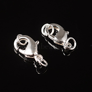 Brass Lobster Claw Clasps, Lead Free , Nickel Free, Silver Color Plated, Size: about 7mm wide, 12mm long, hole: 3.8mm(EC902-NFLFS)