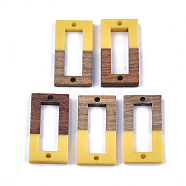 Resin & Walnut Wood Links connectors, Rectangle, Gold, 27~28x14.5x3~4mm, Hole: 1.5mm(RESI-S367-09K)