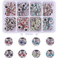 NBEADS Alloy Rhinestone European Beads, Rondelle Large Hole Beads, Antique Silver, Mixed Color, 11x9~10mm, Hole: 5mm, 72pcs/box(MPDL-NB0001-01)