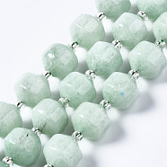 Natural White Jade Beads Strands, Imitation Beryl, with Seed Beads, Faceted, Polygon, 10x9.5mm, Hole: 1.2mm, about 32~33pcs/strand, 14.76 inch~15.28 inch(37.5cm~38.8cm)(G-T132-048C)