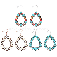 ANATTASOUL 3 Pairs 3 Color Synthetic Turquoise Beaded Teardrop Dangle Earrings, Mixed Color, 10mm, 1 Pair/color(EJEW-AN0004-81)