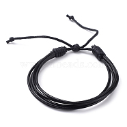Adjustable Unisex Cowhide Leather Cord Bracelets, with Waxed Cotton Cord, Black, 2 inch~2-7/8 inch(5.25~7.35cm)(BJEW-JB04781)