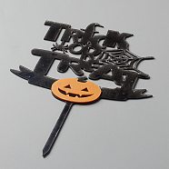 Acrylic Pumpkin & Word Cake Insert Card Decoration, for Halloween Cake Decoration, Word Trick or Treat, Black, 160x120x1mm(X-DIY-H109-06)