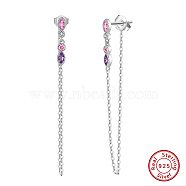 925 Sterling Silver Micro Pave Cubic Zirconia Stud Earrings, Catenoid, Purple, Real Platinum Plated, 55x3mm(EJEW-K284-04P)