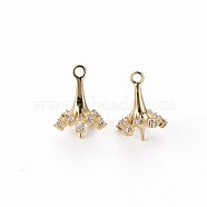 Brass Micro Pave Clear Cubic Zirconia Peg Bails Charms, for Half Drilled Beads, Flower, Nickel Free, Real 18K Gold Plated, 13.5x9.5mm, Hole: 1.4mm, Pin: 0.7mm(KK-Q765-011-NF)