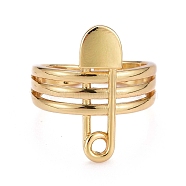 Brass Cuff Rings, Open Rings, Long-Lasting Plated, Safety Pin Shape, Real 18K Gold Plated, US Size 6(16.5mm)(KK-H741-07G)