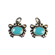 Brass Enamel Pendants, with Jump Ring, Lead Free & Cadmium Free, Antique Bronze, Crab Charm, Medium Turquoise, 16x16x3.5mm, Hole: 3.5mm(KK-A226-01AB-01)