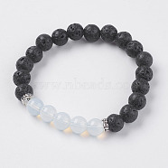 Natural Lava Rock and Opalite Beads Stretch Bracelets, with Alloy Finding, 2 inch(52mm)(BJEW-E326-10L)