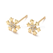 Clear Cubic Zirconia Snowflake Stud Earrings, Brass Jewelry for Women, Cadmium Free & Nickel Free & Lead Free, Real 18K Gold Plated, 7.5mm, Pin: 0.7mm(EJEW-P199-23G)