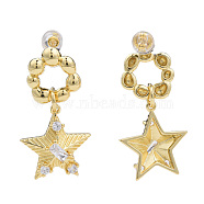 Cubic Zirconia Star Dangle Earrings, Golden Brass Jewelry for Women, Nickel Free, Clear, 34mm, Pin: 0.7mm(EJEW-N011-78)