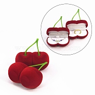 Valentine's Day Cherry Shaped Velvet Ring Gift Boxes, Jewelry Storage Packaging Case for Rings, Necklaces, Dark Red, 6x3.5x7cm(PW-WG31374-01)