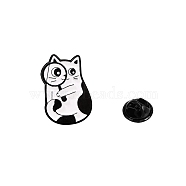 Lovely Cat Brooches, Black Alloy Enamel Pins, Magnifying Glass, 25x18mm(PW-WG66680-02)