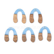 Opaque Resin & Walnut Wood Pendants, U Shape, Cornflower Blue, 28x24x3mm, Hole: 2mm(RESI-S389-058B-C01)