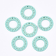 Resin Pendants, Imitation Woven Rattan Pattern, Ring, Turquoise, 24x4mm, Hole: 1.4mm(RESI-S378-07E)