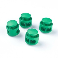 Plastic Spring Cord Locks, with Iron Findings, Platinum, Green, 17x17x16mm, Hole: 4x6.5mm(X-FIND-WH0039-01B)