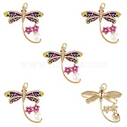 5Pcs Eco-Friendly Brass Micro Pave Cubic Zirconia Pendants, with Enamel, Long-Lasting Plated, Lead Free & Cadmium Free & Nickel Free, Real 18K Gold Plated, Dragonfly, Colorful, 28x29.5x7mm, Jump Ring: 5x0.5mm, 3mm Inner Diameter(KK-SZ0005-73)