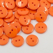 Acrylic Sewing Buttons, Plastic Buttons for Costume Design, 2-Hole, Dyed, Flat Round, Dark Orange, 15x2mm, Hole: 1mm(BUTT-E084-C-05)